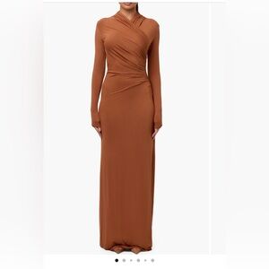Naked Wardrobe Overlap Neck Long Sleeve Maxi Dress XS
